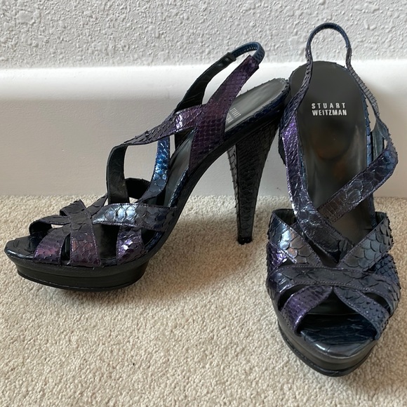Stuart Weitzman Python Animal Print Slingback Sandals Size 8.5 - Picture 4 of 11